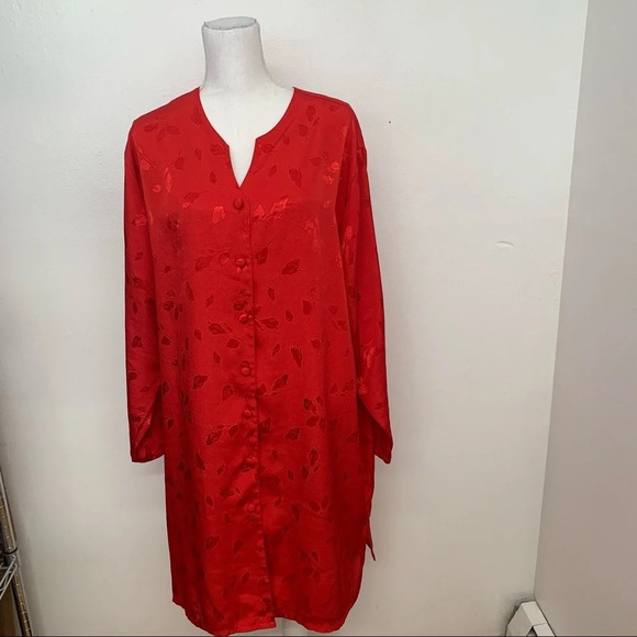 Lane Bryant Intimates Night Shirt 18/20 Red Floral Button Front Long Sleeve - Picture 1 of 11
